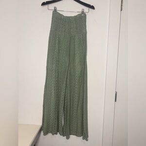 SAXX SAGE GREEN FULL LACE FLOWY WIDE LEG PANTS SZ SMALL